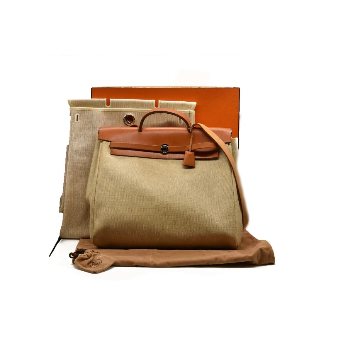 Hermes Canvas Shoulder Bag Toile Herbag MM Natural