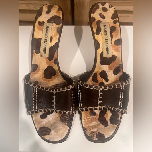 Manolo Blahnik Leopard and Brown Sandals